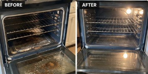 Oven interior before and after cleaning