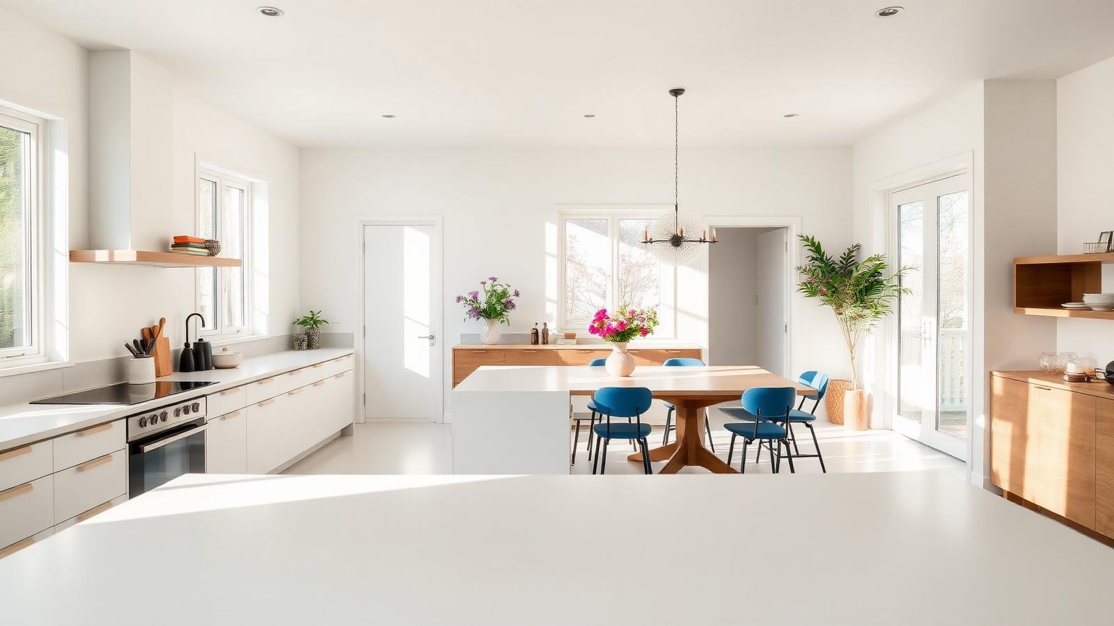 A bright modern kitchen with sunlight