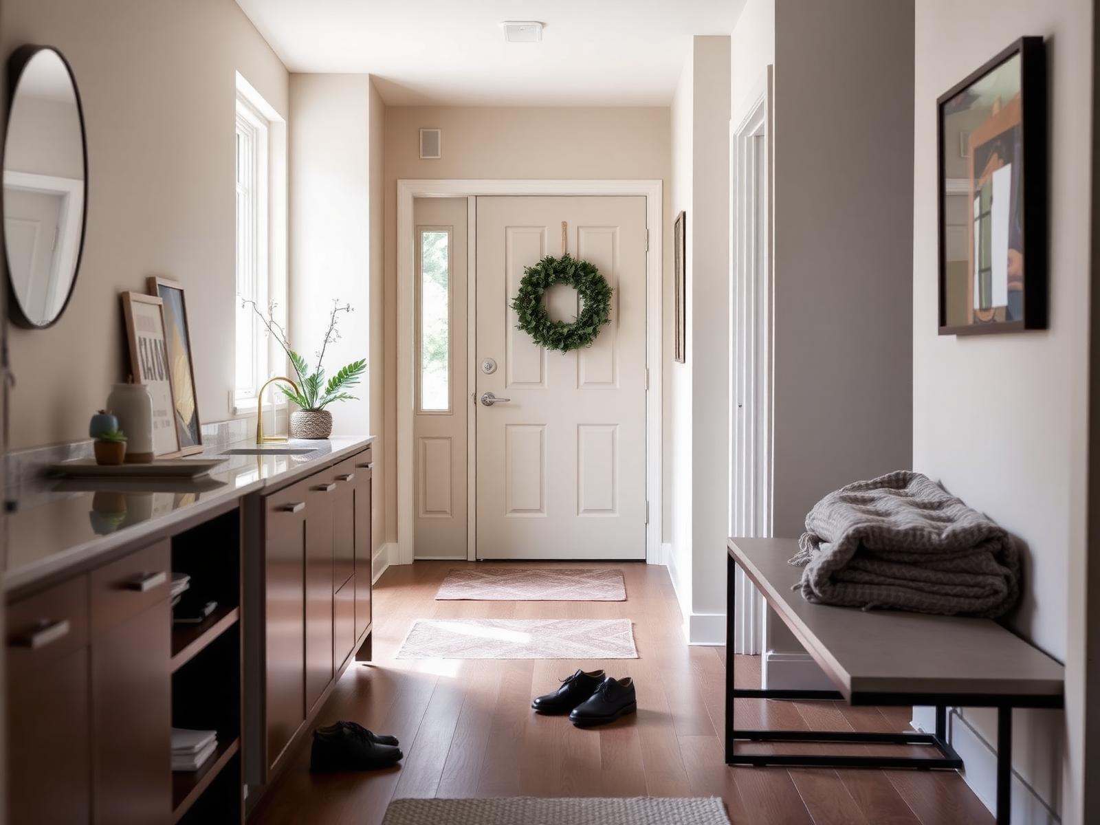 Tidy entryway with clear surfaces, prepared for a professional house cleaning visit