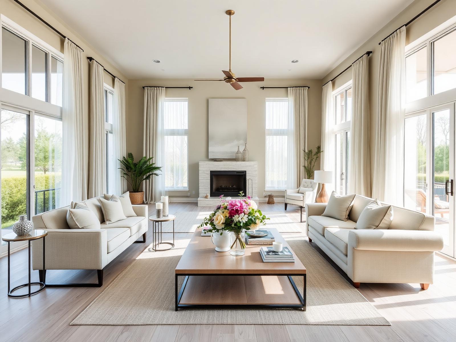 Bright, freshly cleaned open living room in a Katy, Texas home during spring